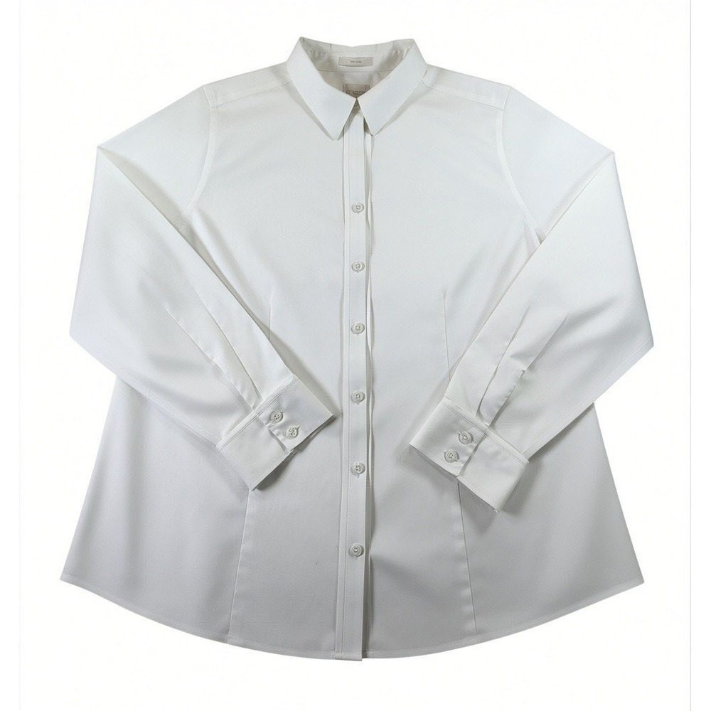 Chico's 2 L Large No-Iron White Cotton Button Down Shirt Blouse Long Sleeve